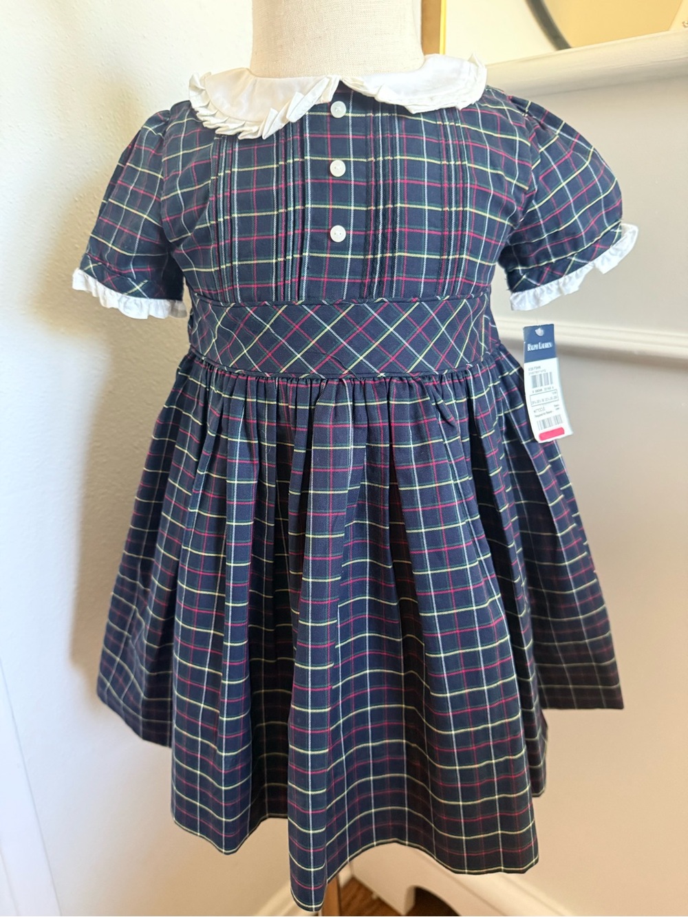 NWT Ralph Lauren Plaid Peter Pan Collar Dress & Bloomers 12M